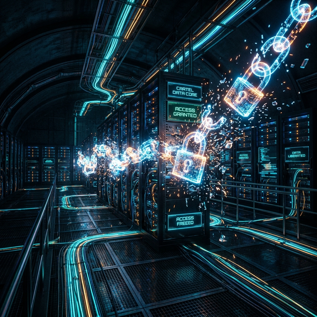 The Data Cartel Servers A dark, highly secure server room containing proprietary intent data
