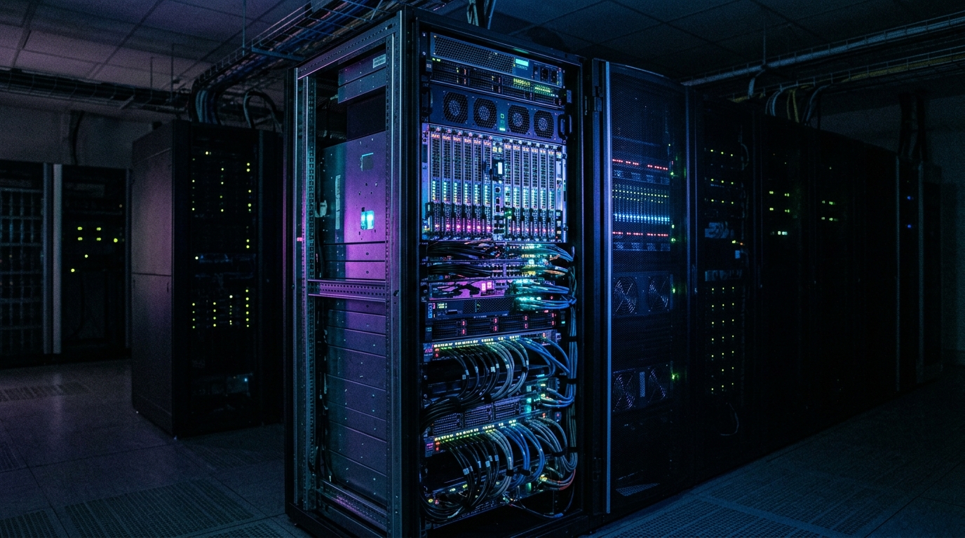 High-tech server rack processing real-time B2B intent data